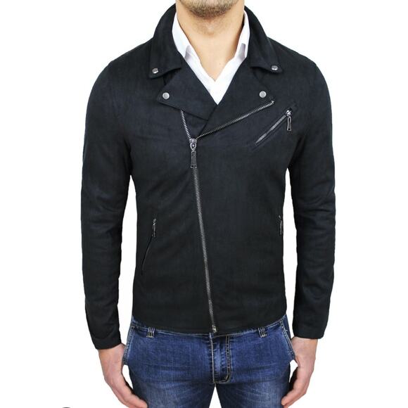 Zara for men black slim fit asymmetric full zip faux suede jacket size M - Picture 1 of 5